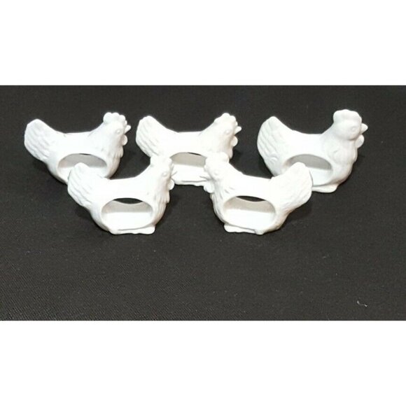 Vintage White Chicken HEN Porcelain Napkin Rings Set of  5 - Picture 2 of 6